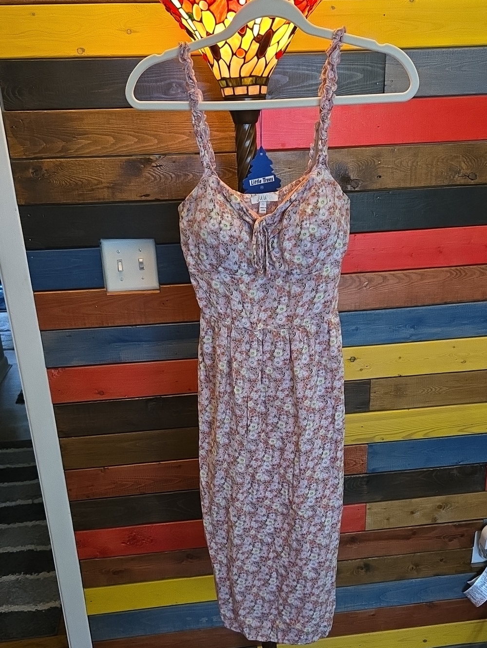AUW Pink Floral Midi Dress with Ruffled Straps 💞 Size L